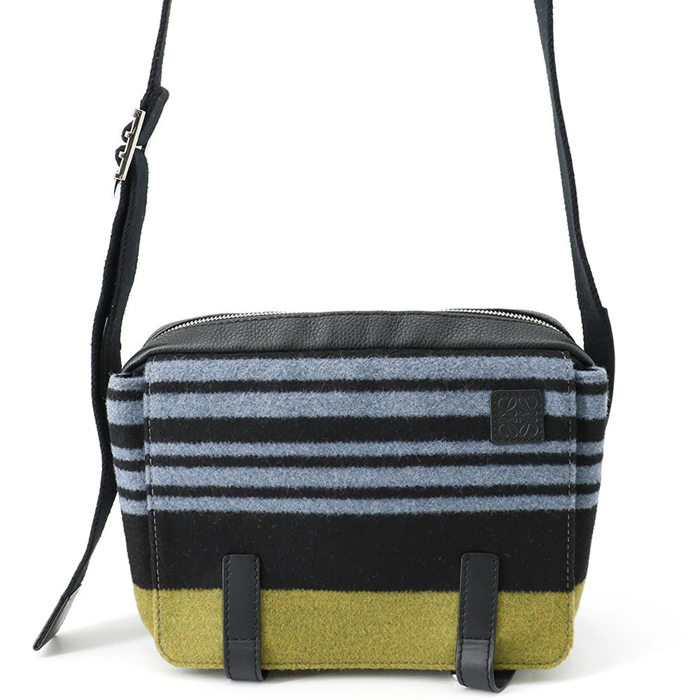 Loewe Shoulder Bag Military Messenger Leather Wool Black
